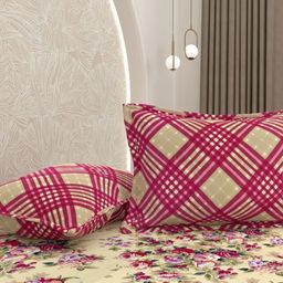 Pure Decor Yellow & Pink Floral 200 TC Queen Bedsheet with Set Of 2 Pillow Covers-image-131