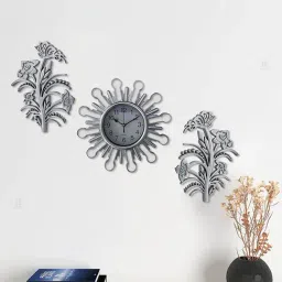 Art Street Silver Plastic Wall Clock with Leaf Set-picture-44