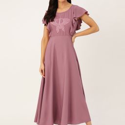 U&F Women Dusty Pink Solid Maxi Dress-image-21