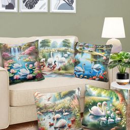FABINALIV 5 Pieces Blue Abstract Velvet Square Cushion Covers-28
