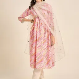 Anouk Rustic Women Leheriya Embroidered Pleated Sequinned Kurta with Trousers & Dupatta-11