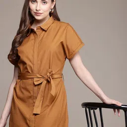 French Connection Extended Sleeves Shirt Mini Dress With Fabric Tie-Up Belt-picture-15