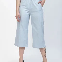 Westwood Sky Blue Relaxed Fit Mid Rise Crop Pants-picture-12