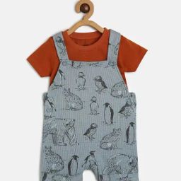 MINIKLUB Kids Rust & Grey Printed T-Shirt With Dungree-image-52