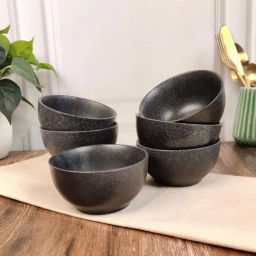 VarEesha Black Ceramic Sparkle Matt Veg Bowl (0.15 L) - Set of 6-17