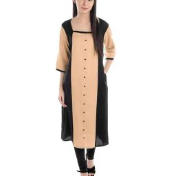 PATRORNA Peach & Black Regular Fit Kurta-image-91