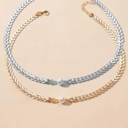Oomph Gold & Silver Tone Delicate Pearl Party Fashion Choker Necklace - Set of 2-11