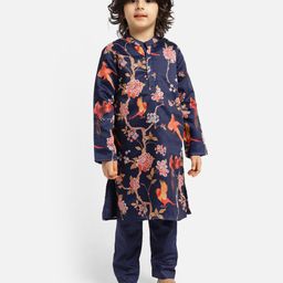 Piccolo Full Sleeves Floral Printed Kurta And Pajama - Navy Blue-image-71