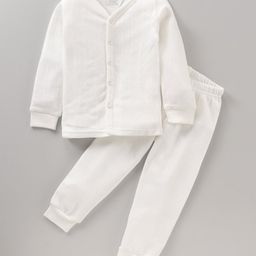 Babyhug Full Sleeves Solid Color Thermal Inner Wear - Offwhite-image-38