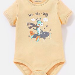 Babyoye Cotton 100% Organic Cotton with Eco Jiva Finish Half Sleeves Onesie Giraffe Print - Yellow-image-83