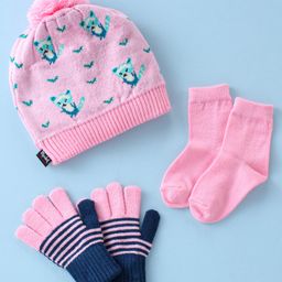 Model Set of Woollen Cap Gloves Socks Animal Print - Diameter 10 cm (Colour May Vary)-image-77