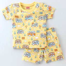 Babyhug Cotton Knit Half Sleeves Night Suit  With Animal Print - Multicolor-image-87