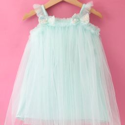 Babyhug Sleeveless Party Frock with Bow Applique - Mint-image-79