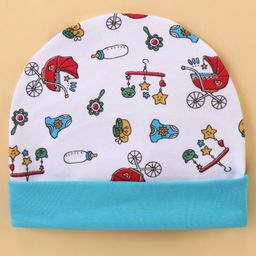 Ben Benny Interlock 100% Cotton Knit Printed Round Cap Blue - Diameter 11.5 cm-18
