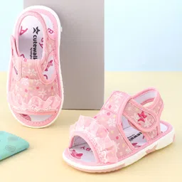 Cute Walk By Babyhug Sandals With Velcro Closure & Mesh Detailing - Pink-picture-23