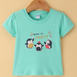 Tango Interlock Knit Half Sleeves T-Shirt with Text & Penguin Print - Green-image-84