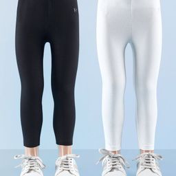 Honeyhap Premium Cotton Elastane Single Jersey Full Length Solid Leggings With Bio Finish Pack of 2 - Black & White-image-11