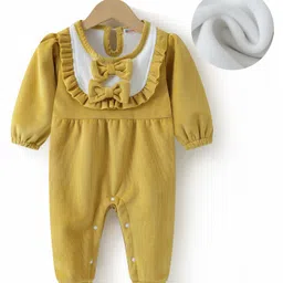 Kookie Kids Full Sleeves Winter Wear Romper with Bow Applique & Frill Detailing - Yellow-picture-6
