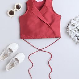Taffykids Sleeveless Solid Blazer Crop Top - Mauve Pink-image-2
