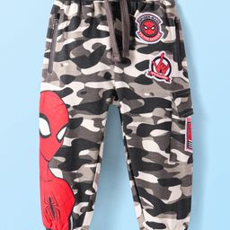 Babyhug Marvel Terry Knit Full Length Camouflage Lounge Pants with Spider Man Graphics & Badge - Black Grey-image-67