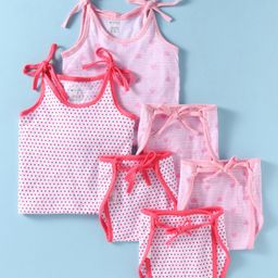 OHMS Single Jersey Knit Sleeveless Slips & Diapers With Polka Dot & Heart Print Pack of 6 - Pink-picture-22