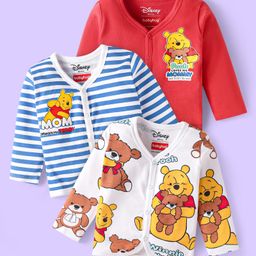 Babyhug Disney Interlock Knit Full Sleeves Jhablas with Winnie the Pooh Graphics & Stripes Pack of 3 - Red White & Blue-image-79