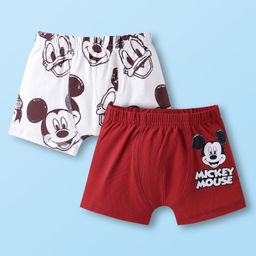 Babyoye Lycra Knit Trunk With Mickey Mouse Print Pack Of 2 - Maroon & White-image-97
