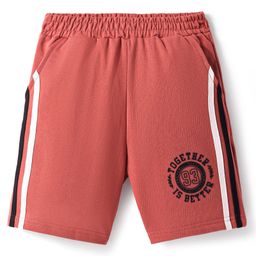 Taeko Looper Knit Knee Length Shorts With Text Print - Light Red-image-28