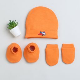 BUMZEE Interlock Knit Cap Mittens & Booties Set with Airplane Print Orange - Diameter 11.5 cm-15