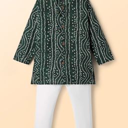 Dapper Dudes Full Sleeves Bandhani Designed Kurta Pyjama Set - Bottle Green-picture-17