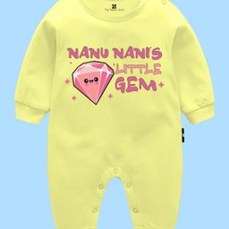 The Peppy Tend 100% Cotton Family Theme Full Sleeves Nanu Nanis Little Gem Text Printed Romper - Yellow-picture-6