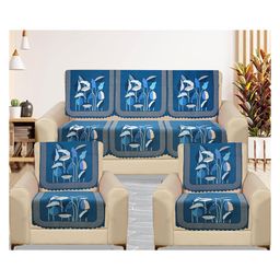 RRC Velvet Floral Design Premium Quilted Sofa Cover - Blue-picture-30