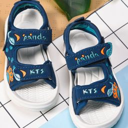 KATS Panda Text & Paw Designed With Velcro Closure Sandals - Blue-image-0