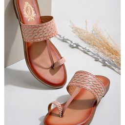 Shoetopia Abstract Designed Slip On Kolhapuri Sandals - Peach-image-84