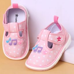 Cute Walk By Babyhug Casual Shoes with Velcro Closure Mesh & Star Print - Pink-image-56