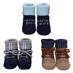 Babymoon Set Of 3 Typography & Mock Shoe Designed Anti Skid Socks - Blue-image-42