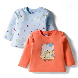 Tango Interlock Knit Full Sleeves T-Shirts with Kitty Print Pack of 2 - Light Blue & Orange-picture-41