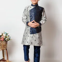 NFC CREATION Boys Floral Embroidered Regular Sequinned Dupion Silk Kurta with Pyjamas image 1