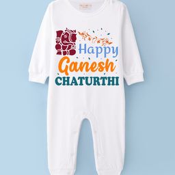 BLUSHES Infants Ganesh Chaturthi Printed Pure Cotton Round Neck Romper-image-55