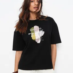 Bonnaty Women Black Oversized T-shirt-picture-40