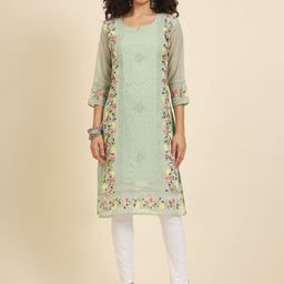 HERE&NOW Women Floral Embroidered Thread Work Georgette Kurta-image-108