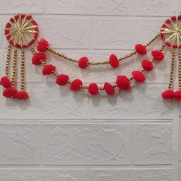 Nutts Bandhanwar Red & Beige Pompom With Jaal Bangle Hanging Garlands-image-53