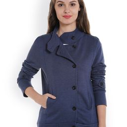 Campus Sutra Women Blue Solid Sporty Jacket-image-42