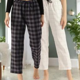 Kryptic White & Grey Cotton Relaxed Fit Printed Lounge Pants - Pack of 2-image-14