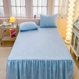 JC HOME Blue & White Graphic 150 TC Fitted King Bedsheet with 2 Pillow Covers-image-94