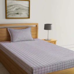 Klotthe Grey Cotton Blend 300 TC Singlet Bedsheet With 1 Pillow Cover-image-98