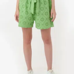 Zink London Green Cotton Self Design Shorts-image-21