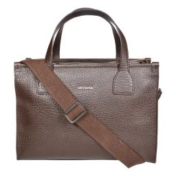SASSORA Frida Brown Textured Leather Medium Satchel Handbag-image-16