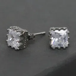 OOMPH Silver Tone Square Cubic Zirconia Office-Wear Fashion Stud Earrings for Women-36