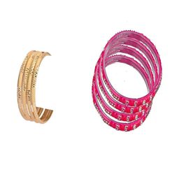 1ST TIME Set Of 8 Gold-Toned Alloy Artificial Stones & Beads Antique Bangles-picture-13
